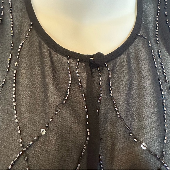 Adrianna Papell Evening Essentials Vintage Black‎ Sheer Beaded Sequin Jacket Top - Picture 4 of 10
